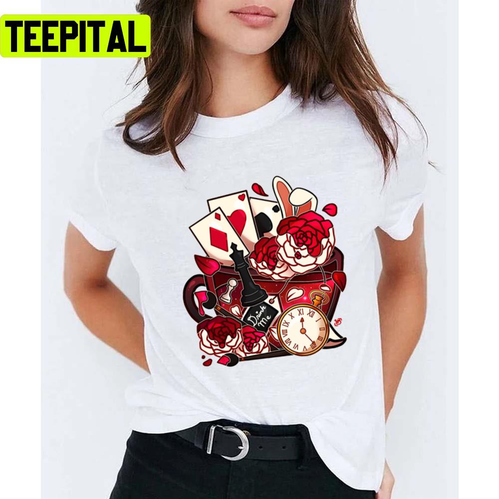 Painted Roses Teacup Alices Adventures In Wonderland Unisex T-Shirt