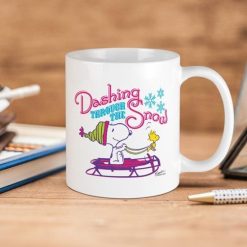 Peanuts Snoopy And Woodstock Dashing Through The Snow Premium Sublime Ceramic Coffee Mug White