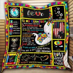 Personalized Autism Awareness To My Grandson Quilt Blanket From Grandma Never Forget How Much I Love You Great Customized Blanket Gifts For