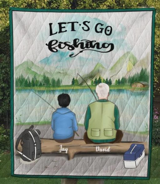 Personalized Father And Son Let’s Go Fishing Quilt Blanket Great Customized Gifts For