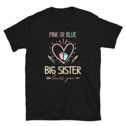 Pink or Blue Big Sister Loves You New Baby Reveal T-Shirt