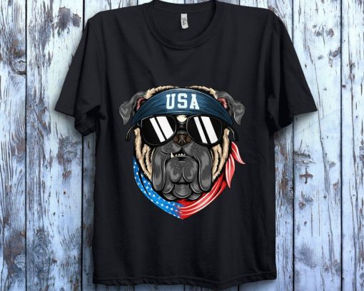 Pitbull Glasses Us Flag Pitbull Dog Independence Day Fourth Of July T-Shirt