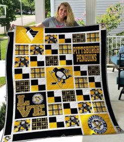 Pittsburgh Penguins Play Ice Hockey On The Field Quilt Blanket Great Customized Blanket Gifts For