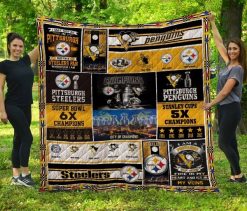 Pittsburgh Steelers And Pittsburgh Penguins Quilt Blanket Fan Made