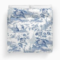 Powder Blue Chinoiserie Toile Customize Duvet Cover Bedding Set Quilt Cover