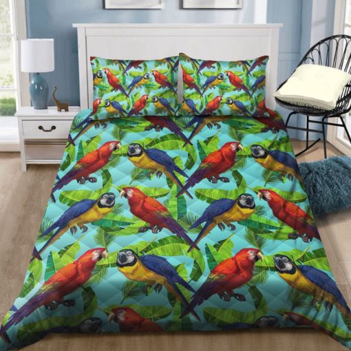 Red &amp Blue Parrots Blue Sky Shade Cotton Bedding Sets