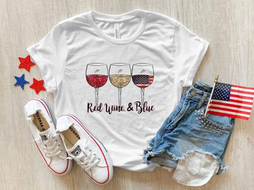 Red Wine & Blue 4th Of July Patriotic Independence Day Unisex T-Shirt