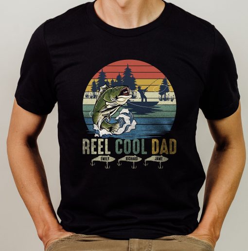 Reel Cool Dad Fishing Bass Fathers Day Personalized Unisex T-Shirt