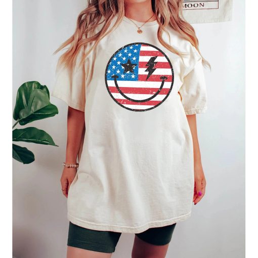 Retro Happy Face Smiley American Flag Usa Unisex T-Shirt