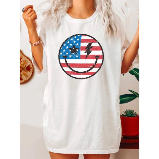 Retro Happy Face Smiley American Flag Usa Unisex T-Shirt