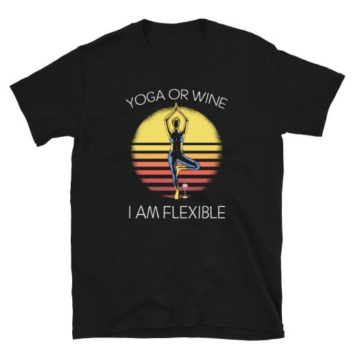 Retro Tree Pose Woman Yoga or Wine Quote Unisex T-Shirt