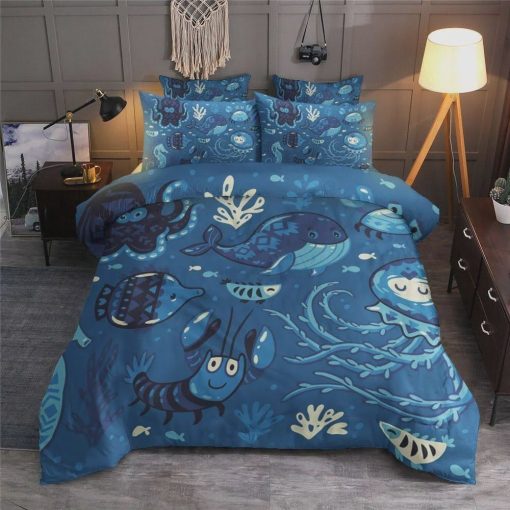 Sea Creature With Blue Pattern Cotton Bedding Sets