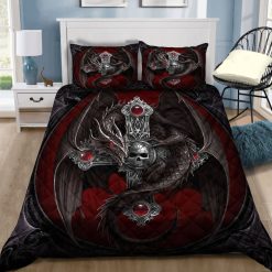 Skull Dragon Red Grey Shade Cotton Bedding Sets