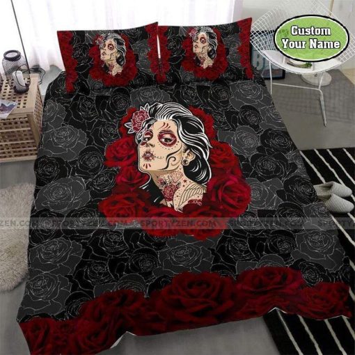 Skull Girl Rose Bedding Set