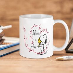 Snoopy And Woodstock Cartoon Peanuts Music Is Love Premium Sublime Ceramic Coffee Mug White