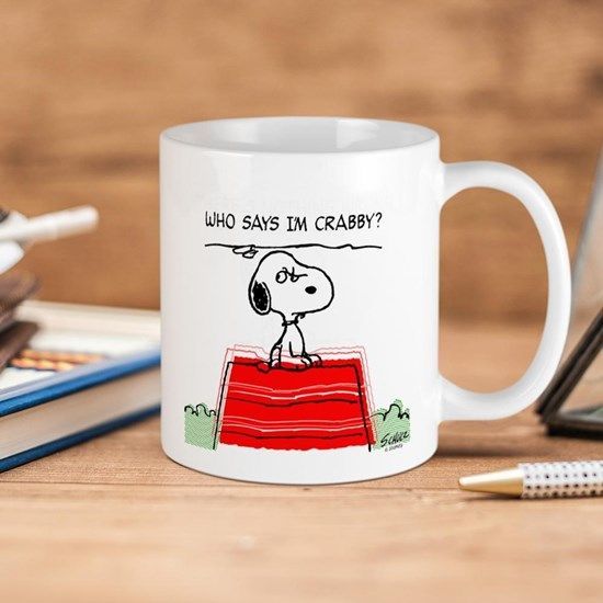 Snoopy Cartoon Peanuts Who Says I'm Crabby Premium Sublime Ceramic Coffee Mug White