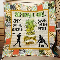 Softball Girl Pineapple Spiky On The Outside Quilt Blanket Great Customized Gifts For Birthday Christmas Thanksgiving Perfect Gifts For Softball Lover