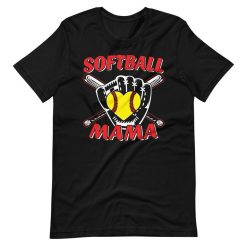 Softball Mama Glove Catching Heart Shaped Ball With Bat Short Sleeve Unisex T-Shirt