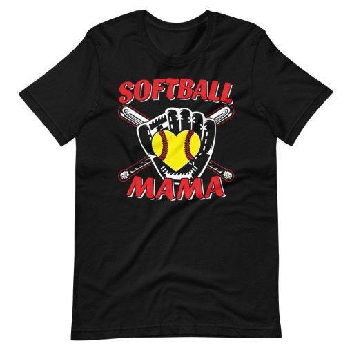 Softball Mama Glove Catching Heart Shaped Ball With Bat Short Sleeve Unisex T-Shirt
