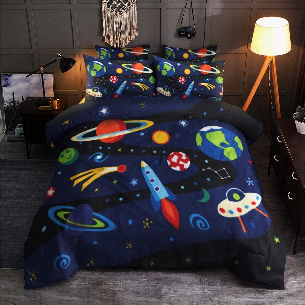 Space Planet Spaceship Cotton Bedding Sets Perfect Gifts For Sheep Lover Gifts For Birthday Christmas