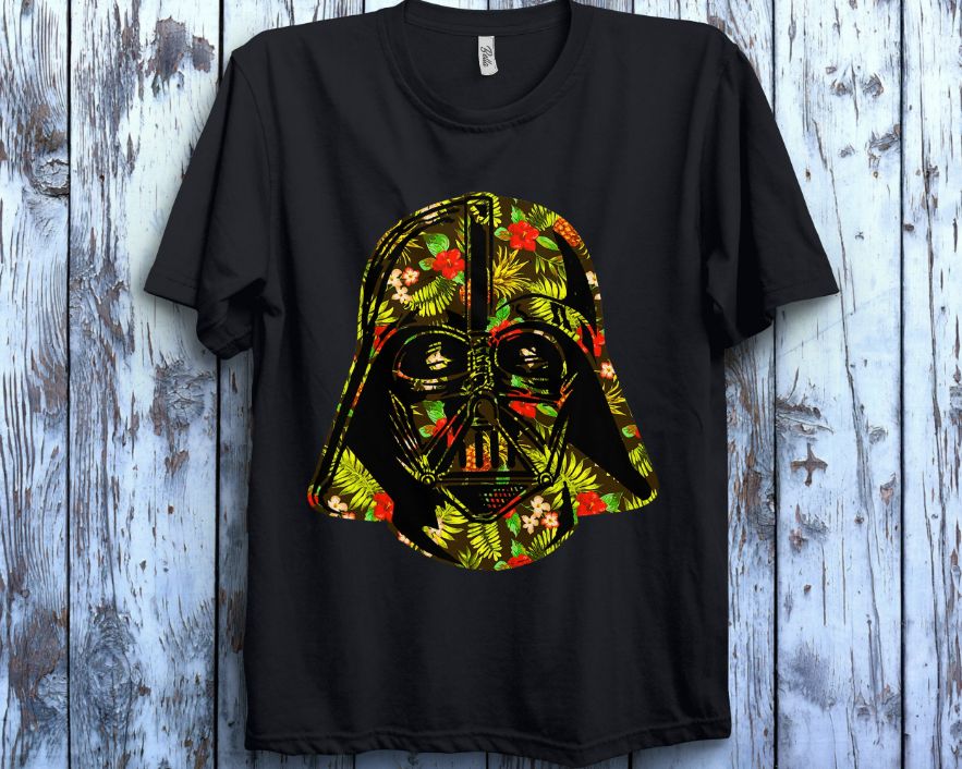 Star Wars Hawaiian Print Darth Vader Helmet Graphic T-Shirt