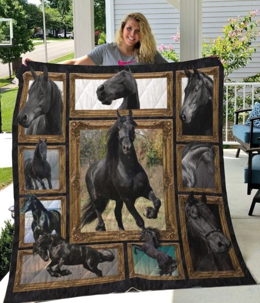 Strong Black Horse Quilt Blanket Great Customized Gifts For Birthday Christmas Thanksgiving Perfect Gifts For Black Horse Lover