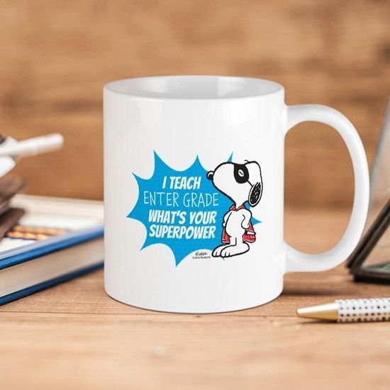 The Peanuts Snoopy I Teach Enter Grade What’s Your Superpower Premium Sublime Ceramic Coffee Mug White