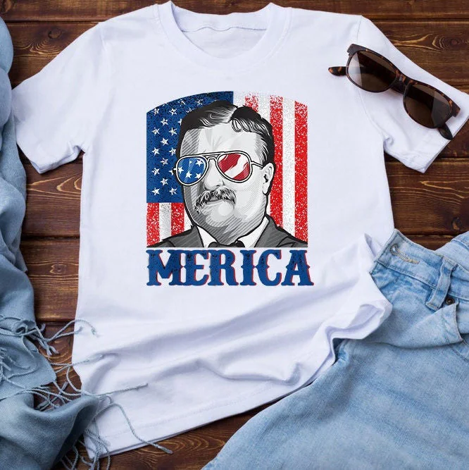 Theodore Roosevelt 4th Of July Men Usa Flag Merica Unisex T-Shirt