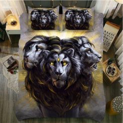 Three Head Lion Cotton Bedding Sets Perfect Gifts For Lion Lover Gifts For Birthday Christmas