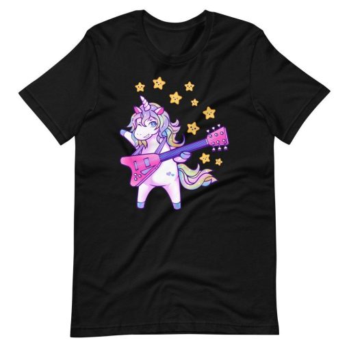 Unicorn Rocker Playing Electric Guitar With Stars Short Sleeve Unisex T-Shirt