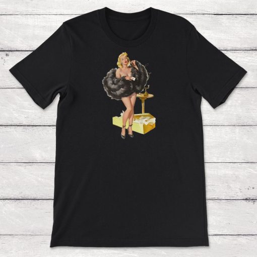 Vintage Pinup Girl Clipart Black Freathers Unisex T-Shirt