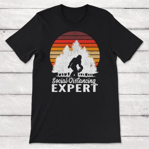 Vintage Sunrise Retro Sunset Bigfoot Social Distancing Expert Unisex T-Shirt