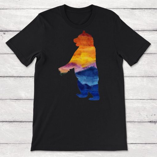 Watercolor Bear Standing Sunrise Sunset Unisex T-Shirt