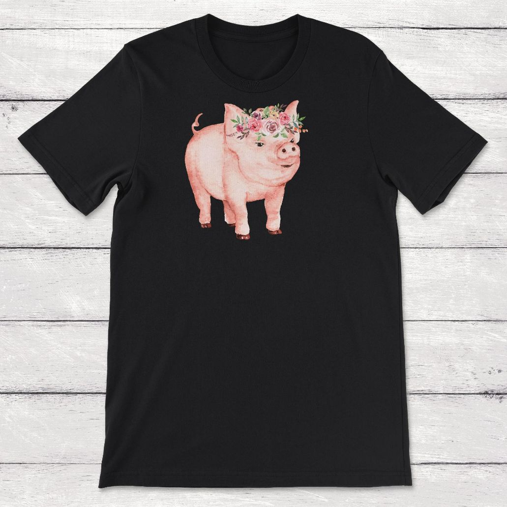 Watercolor Pig With Flowers Unisex T-Shirt