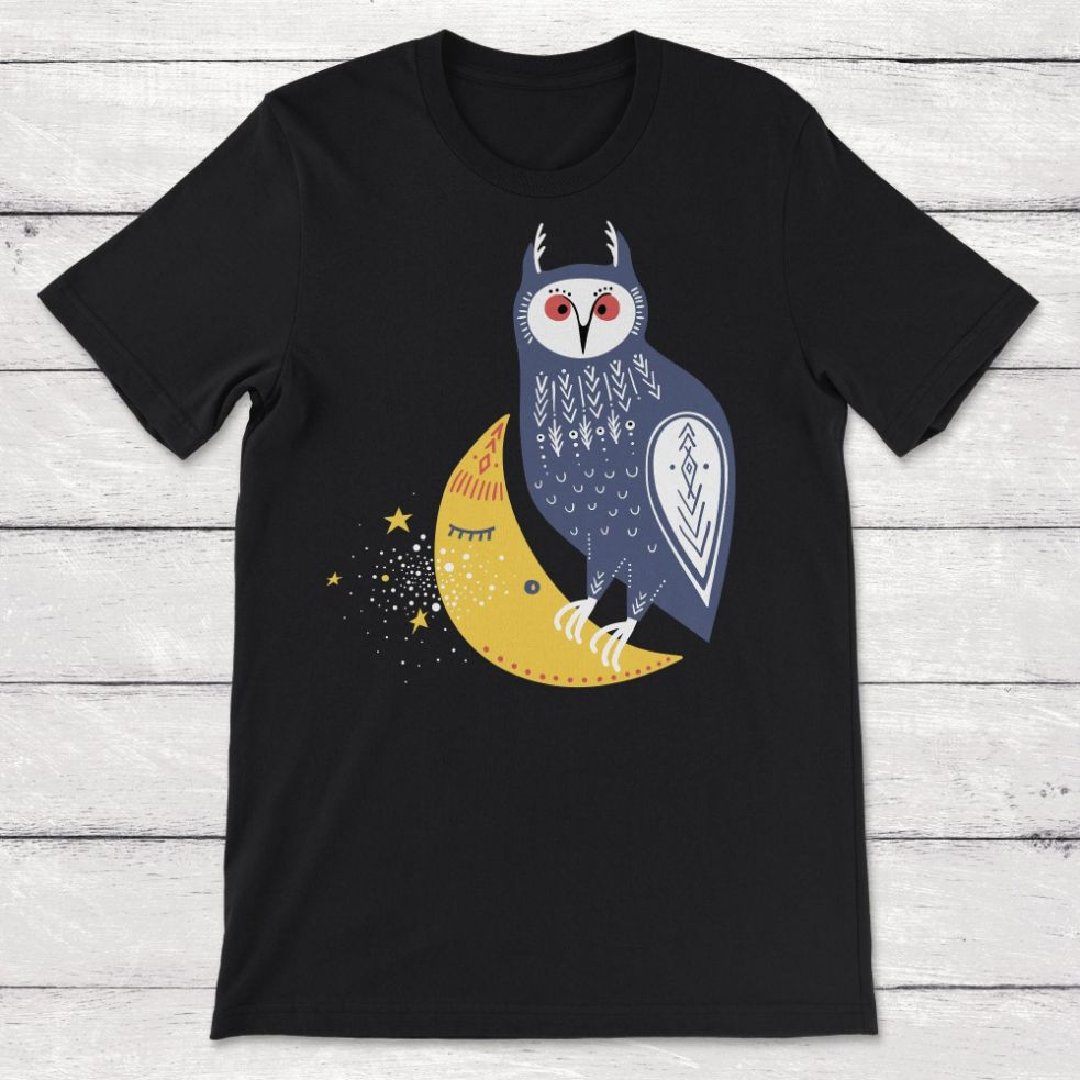 Whimsical Owl Sitting on the Moon Unisex T-Shirt
