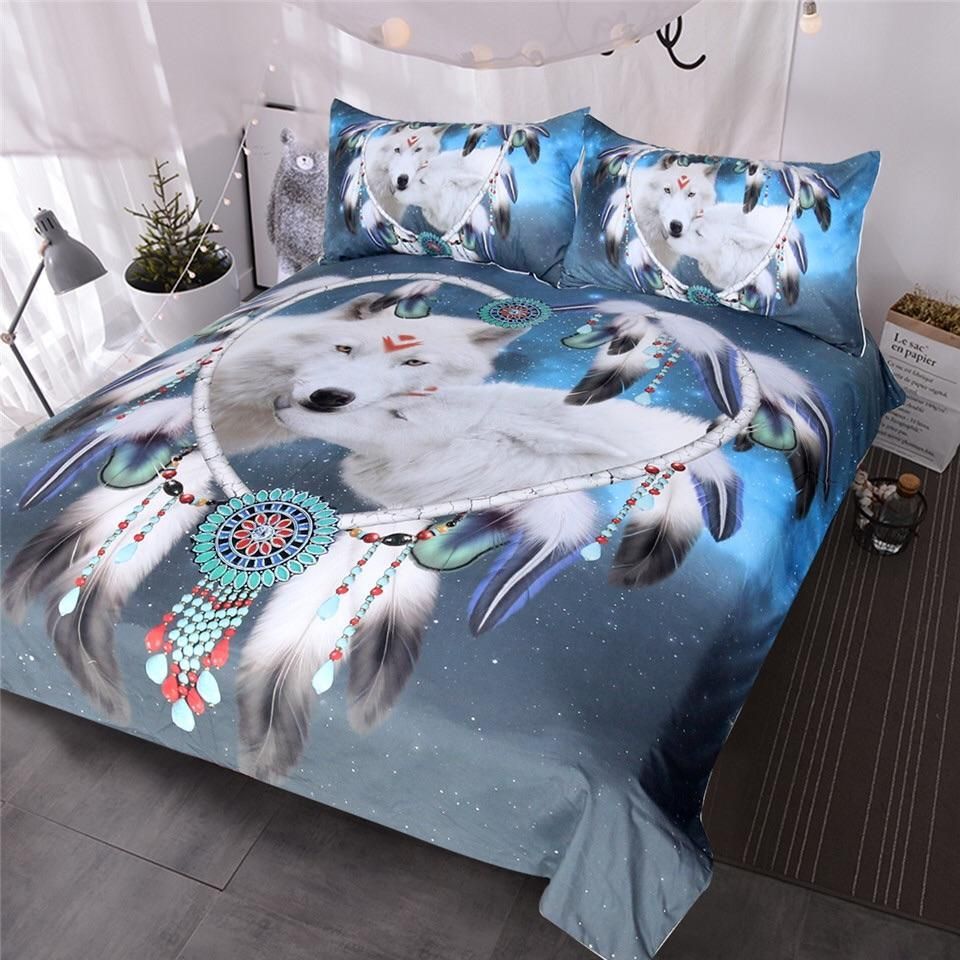 Wolves Couple Heart Dreamcatcher Cotton Bedding Sets