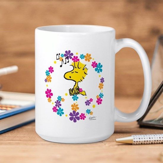 Woodstock Cartoon Peanuts Love Music And Flowers Premium Sublime Ceramic Coffee Mug White