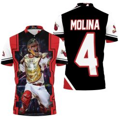 Yadier Molina St Louis Cardinals Logo Golden Shield Throwing For Fan Polo Shirt All Over Print Shirt 3d T-shirt