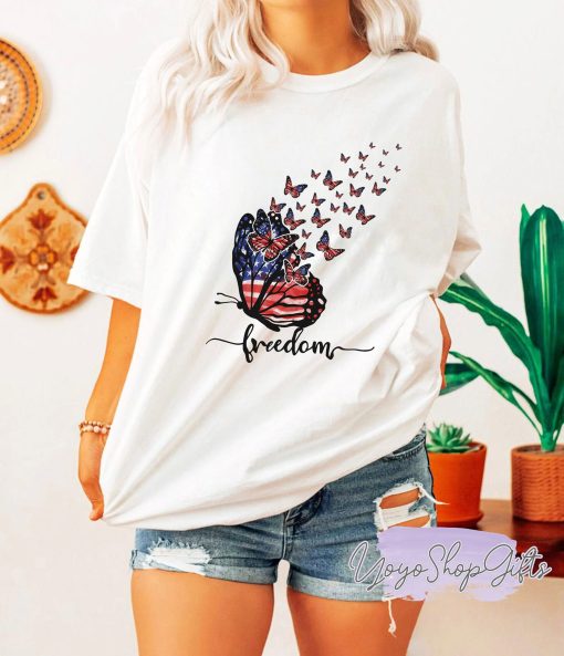 America Freedom Butterfly 4th Of July Unisex T-Shirt