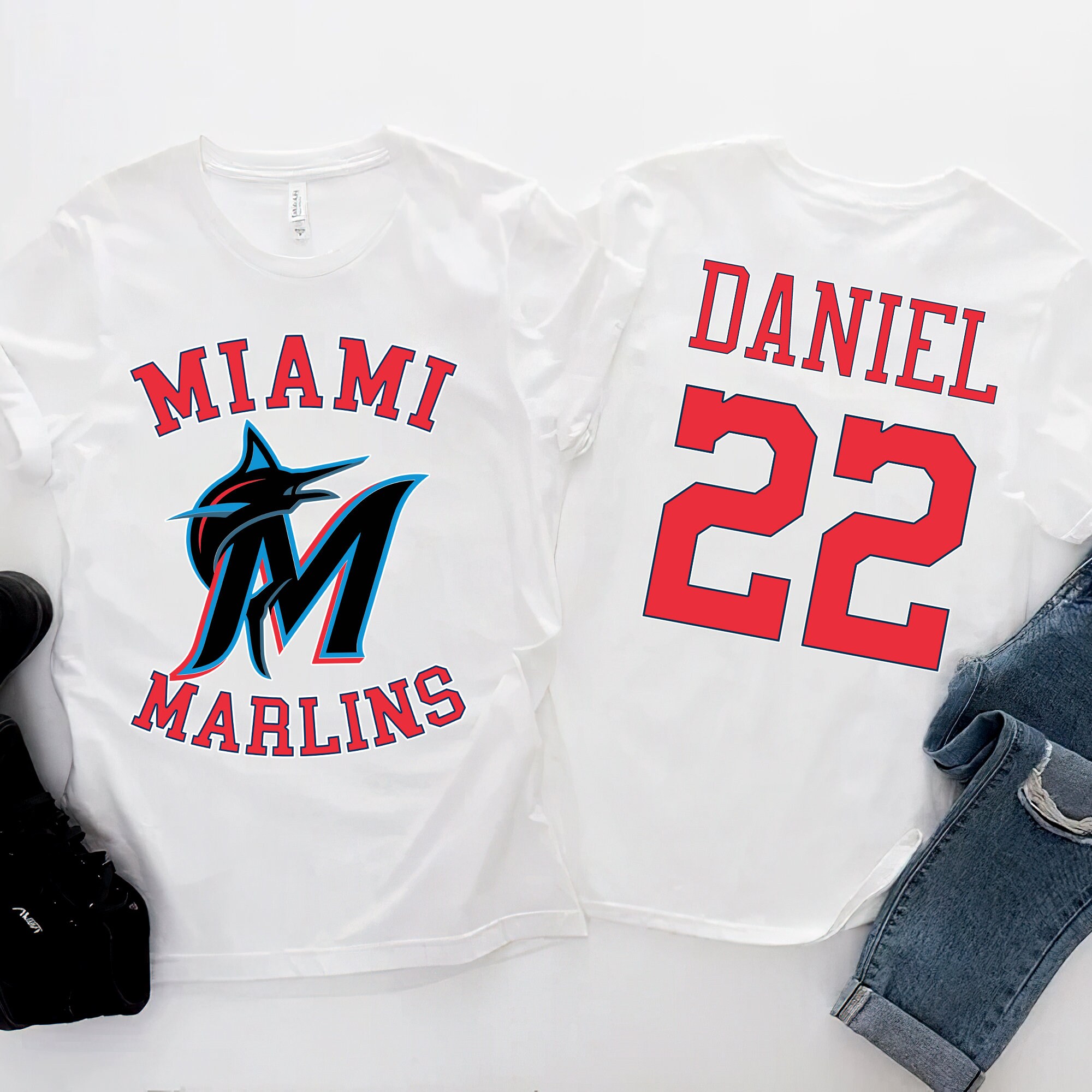Baseball Mlb 2022 Miami Marlins Customized Text Number Unisex T