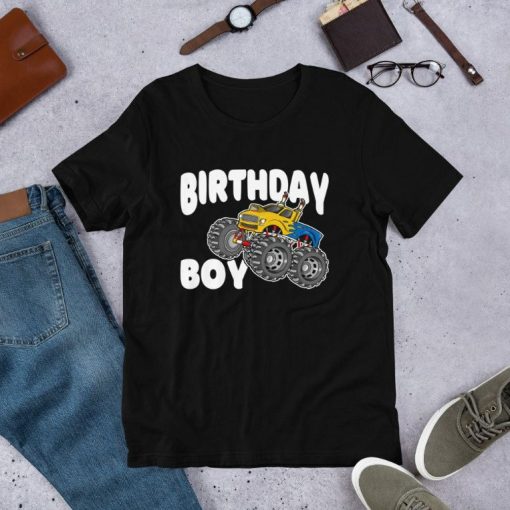 Birthday Boy Vintage Fire Monster Truck Bday Gift Short-Sleeve  T-Shirt