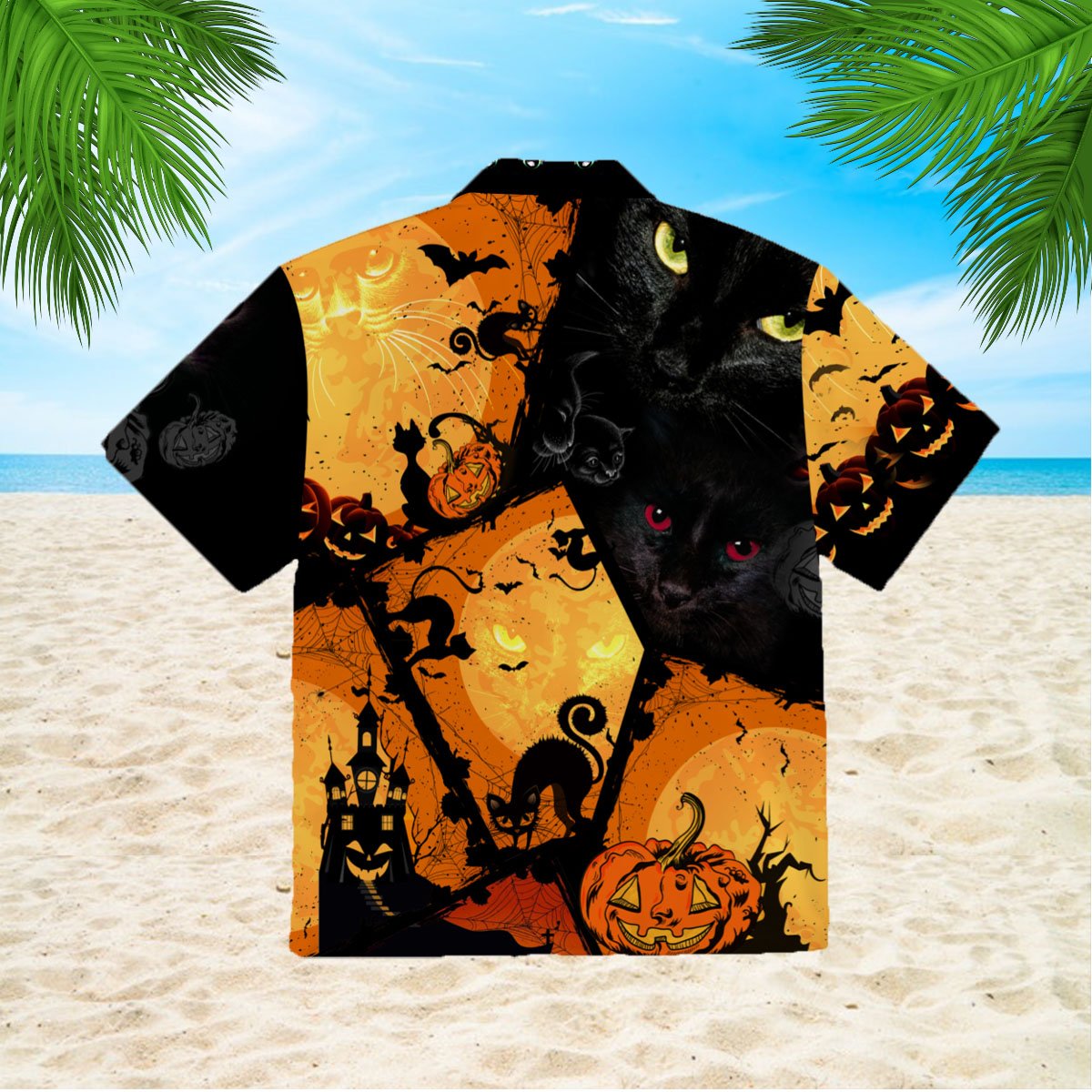 Black Cat 3d All Over Print Button Design For Halloween Hawaii Shirt
