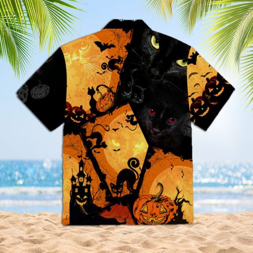 Black Cat 3d All Over Print Button Design For Halloween Hawaii Shirt