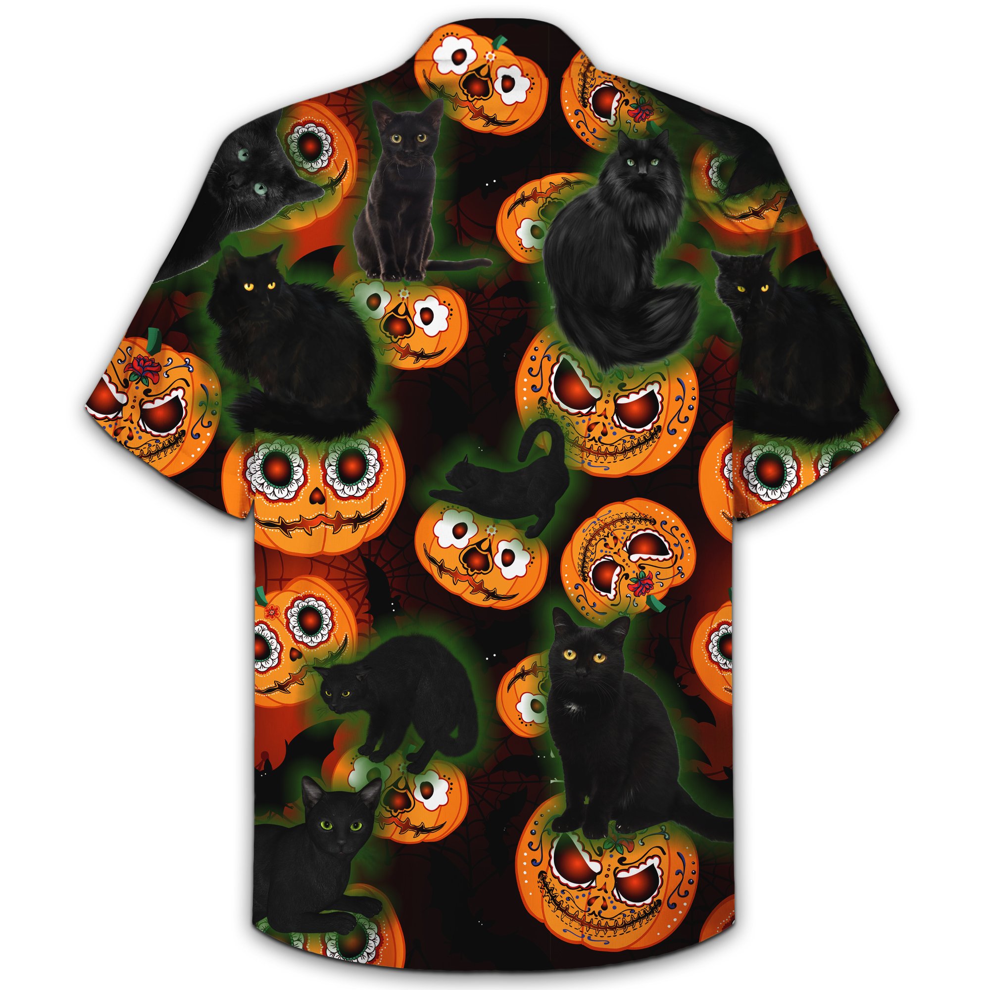 Black Cat 3d All Over Print Summer Button Design For Halloween Hawaii Shirt