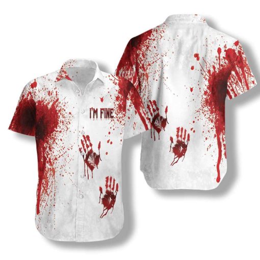 Blood Splatter I’m Fine 3d All Over Print Summer Button Design For Halloween Hawaii Shirt