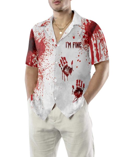 Blood Splatter I’m Fine 3d All Over Print Summer Button Design For Halloween Hawaii Shirt