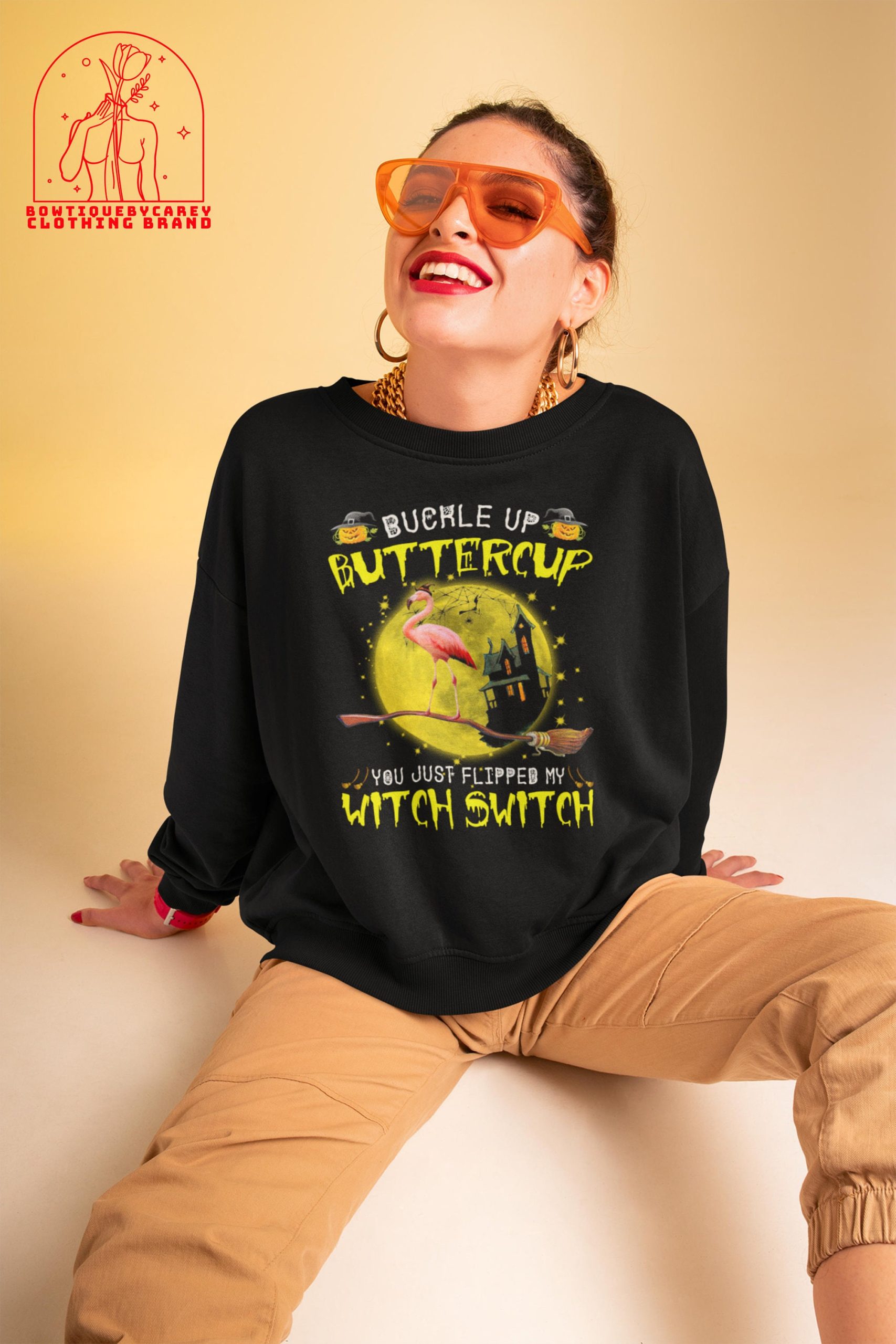 Buckle Up Buttercup You Just Flipped My Witch Switch Flamingo Witch Animals Lovers Halloween Unisex T-Shirt