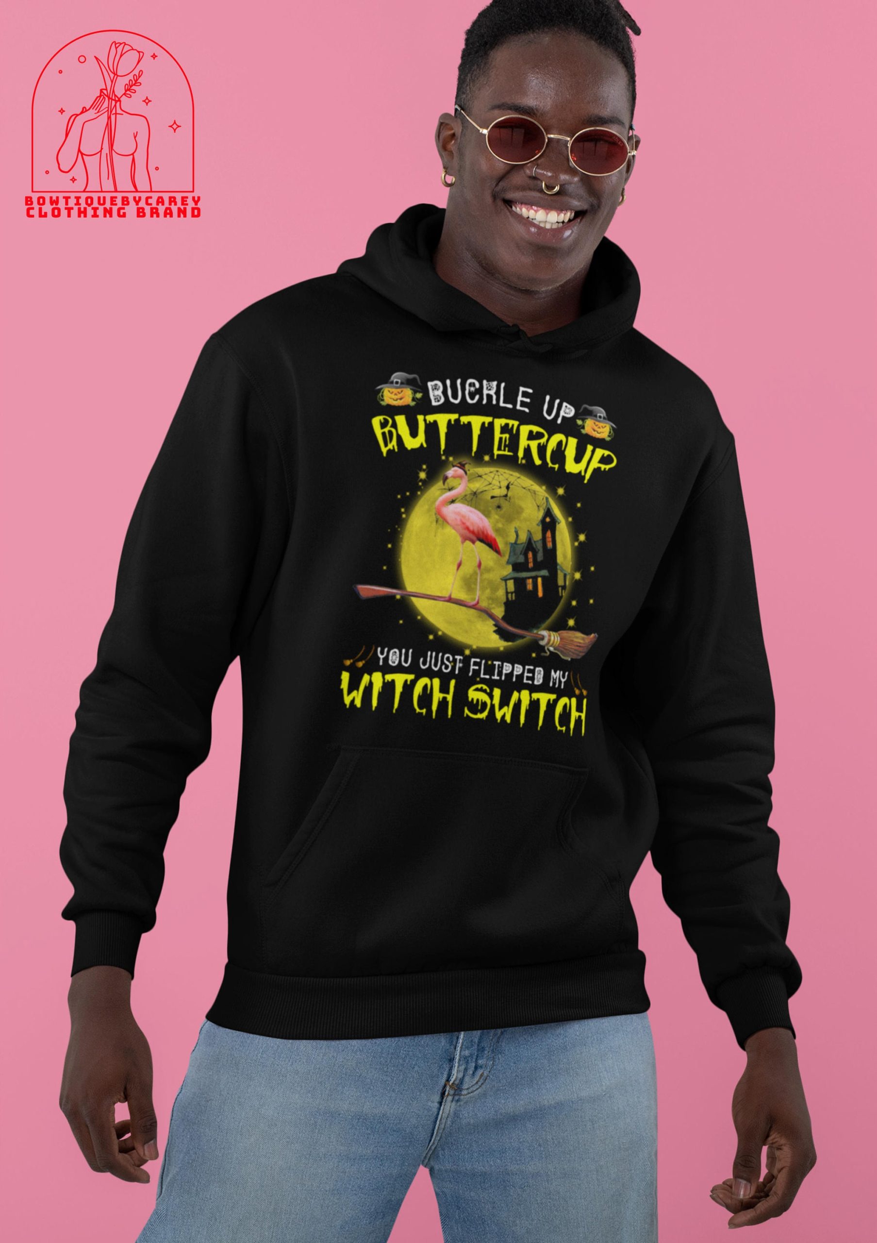 Buckle Up Buttercup You Just Flipped My Witch Switch Flamingo Witch Animals Lovers Halloween Unisex T-Shirt