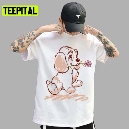 Cartoon Puppy Sketch Lady And The Tramp Unisex T-Shirt