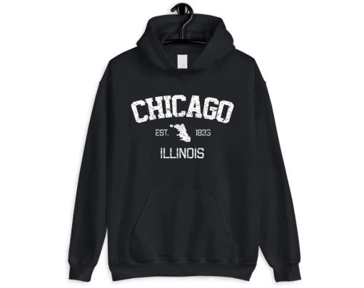 Chicago City Map Est 1833 Distressed Chicago Illinois The Windy City Hoodie